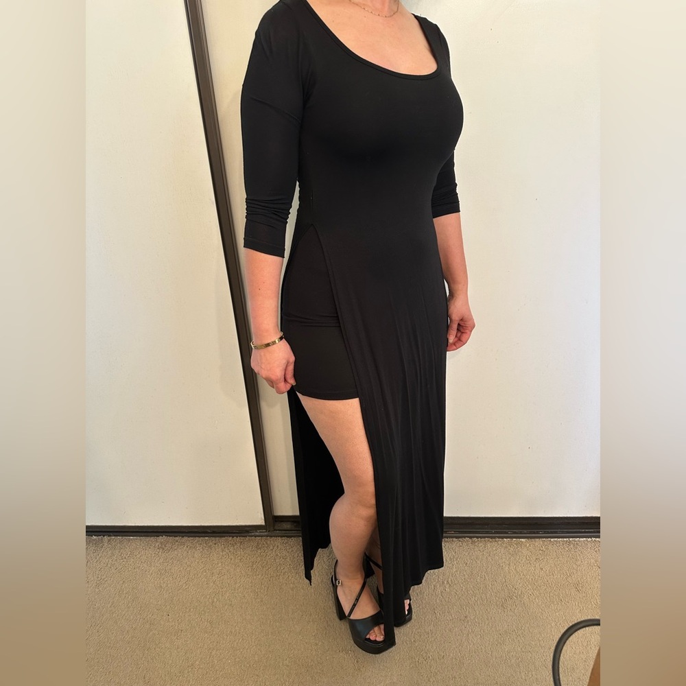 Bebe Black Asymmetrical Bodycon Dress with Slit